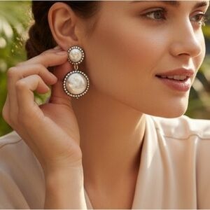 Large round pearl earrings silver plated